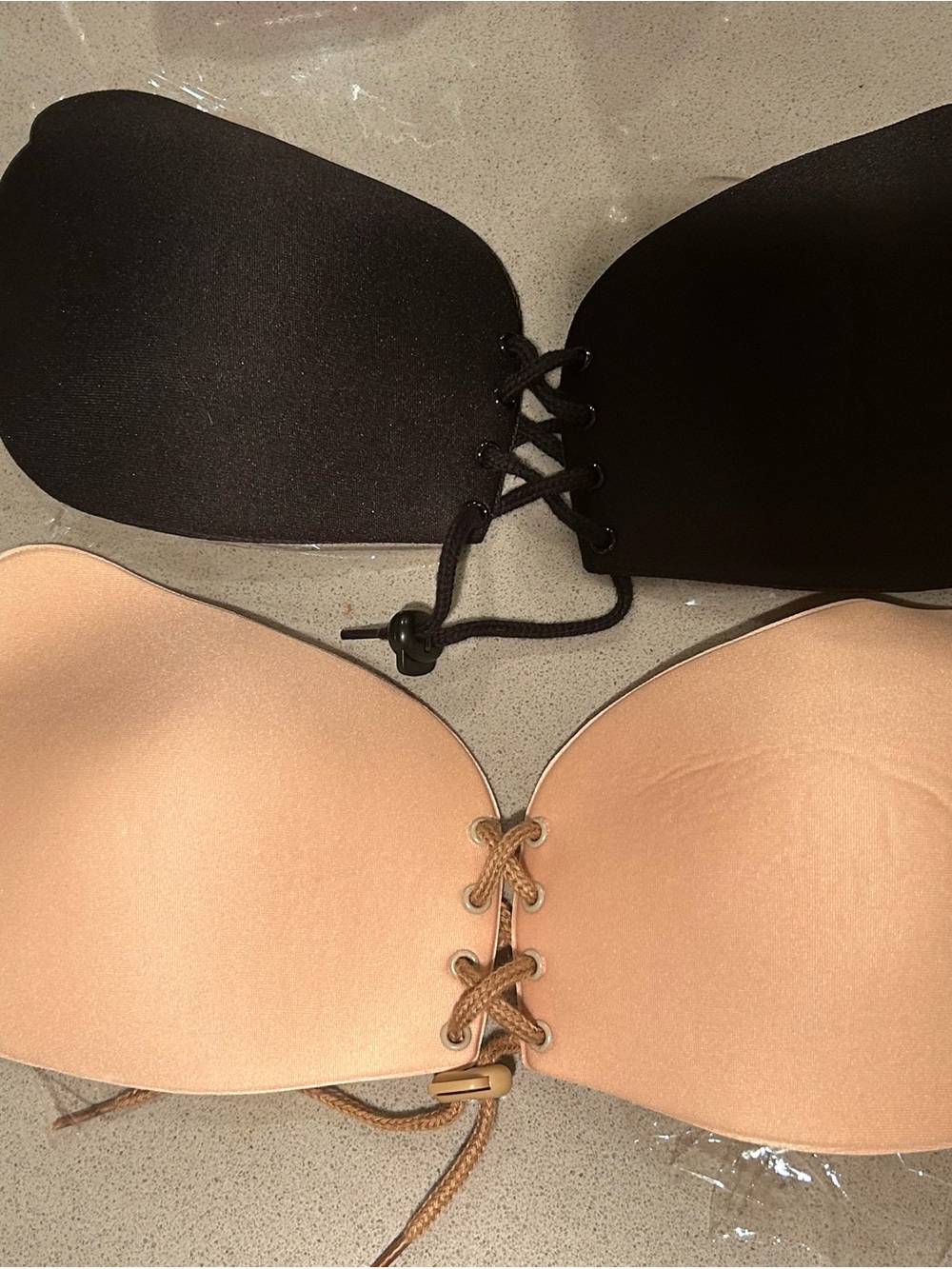 Amazon Strapless Lace-Up Adhesive Push-Up Bra - Black & Nude